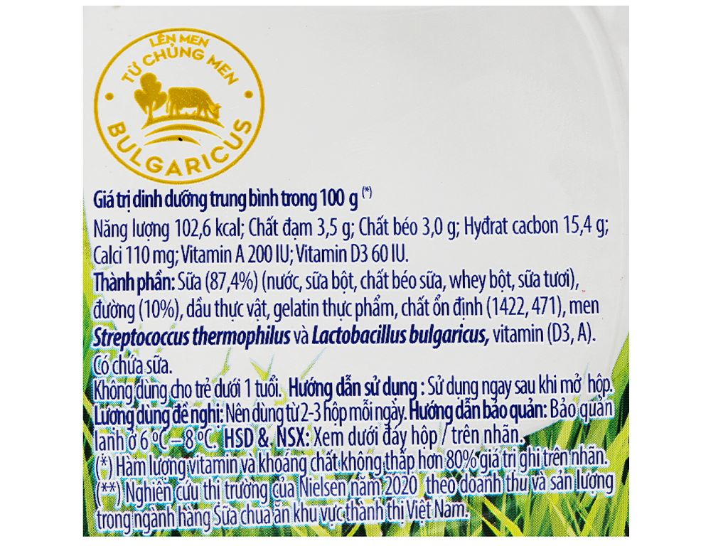 vinamilk lốc 4 hộp sữa chua có đường 100g - 越南優酪乳