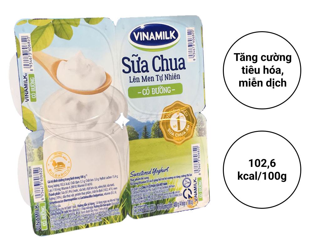 vinamilk lốc 4 hộp sữa chua có đường 100g - 越南優酪乳