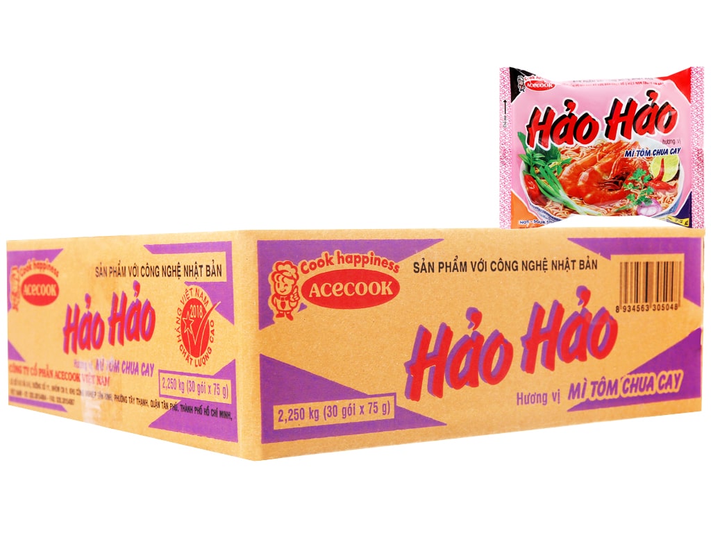 Acecook mì tôm Hảo Hảo chua cay 77g - 越南好好酸辣蝦味麵